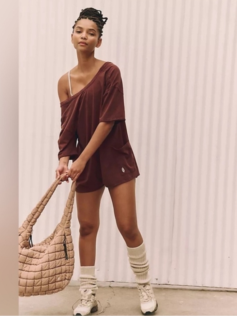 Free People FP Movement Hot Shot Tee Shirt Romper Size L Dark Espresso